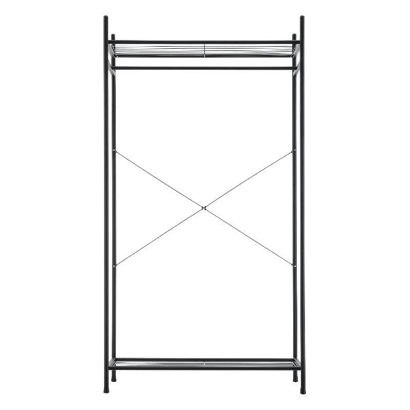 Garde-robe avec étagères - Meuble de rangement en acier laqué noir - 150 x 80 x 40 cm - 2 surfaces de stockage - Modèle 03_0008150_0
