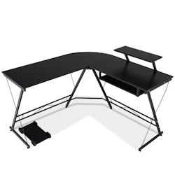 Helloshop26 - Bureau d'angle forme de l - 126,5 x 130 x 94 cm avec rangement pour cpu etagère pour ecran et plateau coulissant pour 20_0004823 - 3000_0