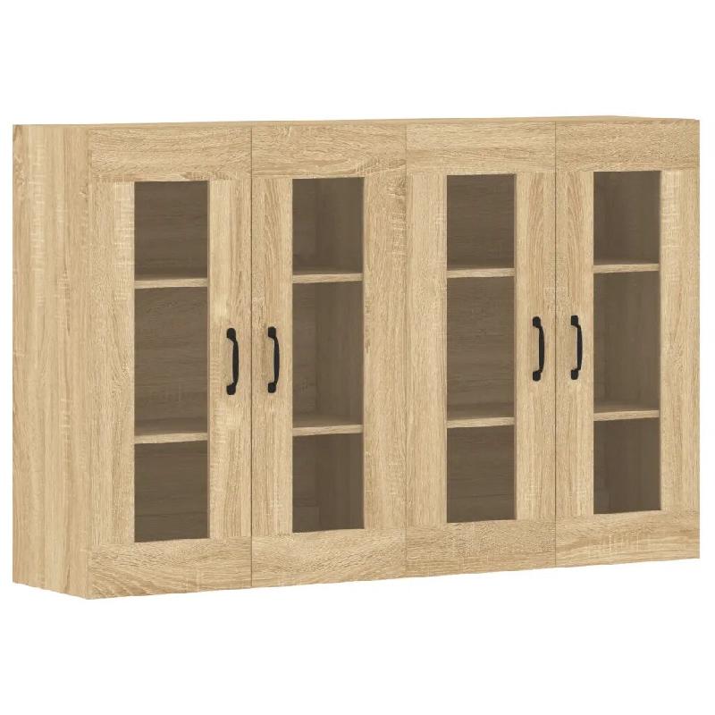 Helloshop26 - Lot de 2 armoires murales design pratique rangement mural 69,5 x 34 x 90 cm en bois d'ingénierie chêne sonoma 02_0055407 - verre 30002_0