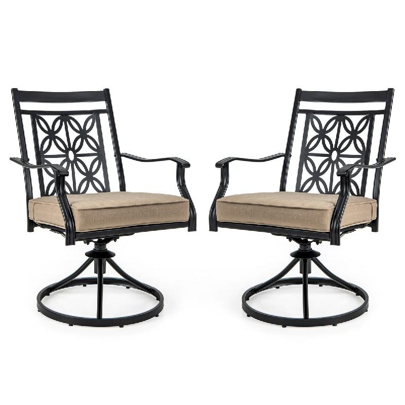 Helloshop26 - Lot de 2 chaises pivotantes de jardin 49,5 x 51,5 x 92 cm confort ultime dossier floral style moderne en métal noir 20_0020566 - noir m_0