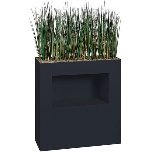 JARDINIÈRE MÉTAL AVEC PATINS M1/NICHE H 90 CM HERBES NOIR