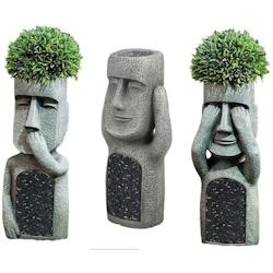 Jardinière Moai en polyrésine Lot de 3 Hanah Home - gris 8684282698548_0