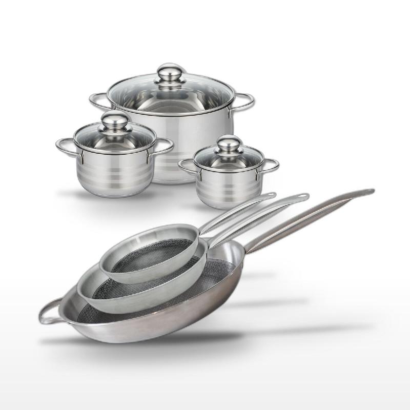 Lot 3 Poêles Elo Relief Solution 24/28/32 cm & 3 Faitouts Elo Brillant 12/14/20 cm - gris 3176239942507_0