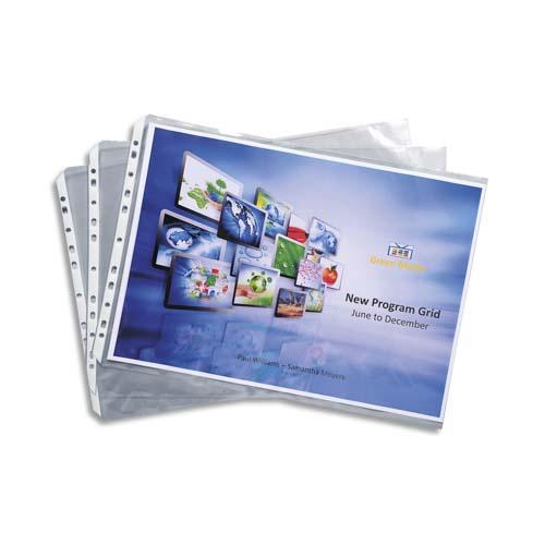SACHET DE 10 POCHETTES PERFORÉES BISEAUTÉES POUR CLASSEUR EXACTIVE - POLYPROPYLÈNE LISSE 5,5/100 - A3 - CRISTAL - LOT DE 5