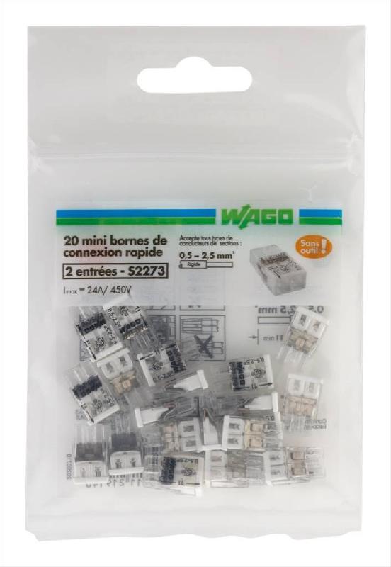 Lot de 20 minibornes automatiques WAGO S2273 - 2 fils rigides - 2,5 mm²_0