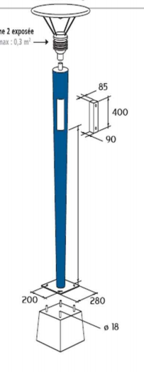 Mât d'éclairage public béryl / hauteur 3 - 5 m / diamètre 190 - 210 mm / diamètre base 160 mm_0
