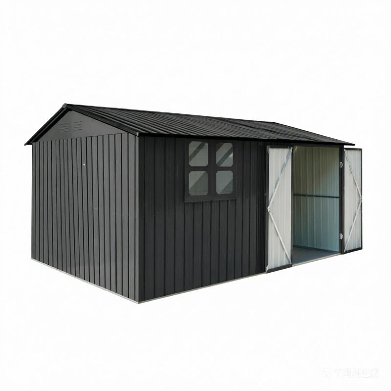 Merax abri de jardin métal avec toit à pignon, porte, serrure, fenêtre, table pliante et étagères, noir - noir métal W3600S00024_0