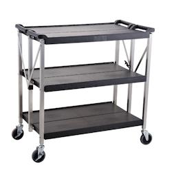 METRO Professional Chariot de service GFT1003, polypropylène / aluminium, 93 x 51 x 93 cm, pliable, 3 étages, 50 kg/étage, avec freins, noir - noir_0