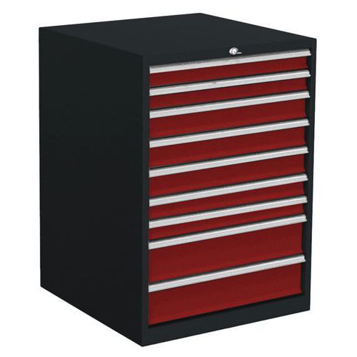 MEUBLE À 9 TIROIRS NON-AMÉNAGEABLES LARG 1023 ANTHRACITE/ROUGE 3002 - ANJOU TOLERIE