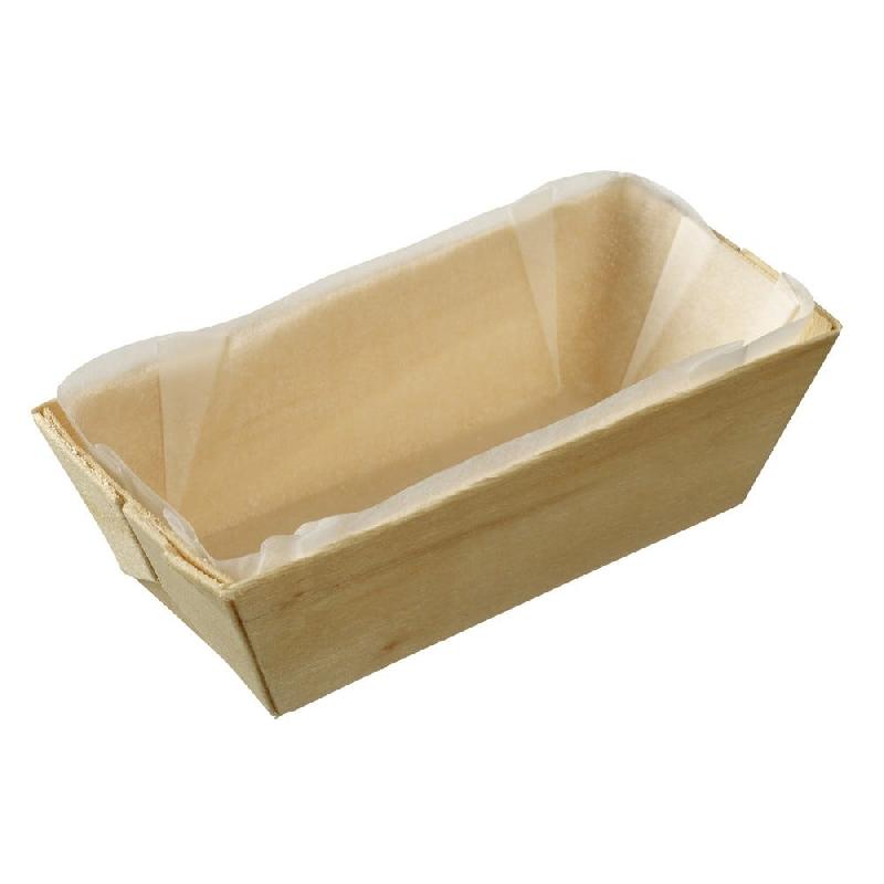 Mini barquette rectangulaire bois naturel avec papier cuisson 95ml - par 200_0