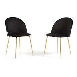 RATTATAN Lot de 2 chaises en velours avec pieds en métal, design élégant pour cuisine, salle à manger, bar ou restaurant – Sara – Noir/Or - no_0