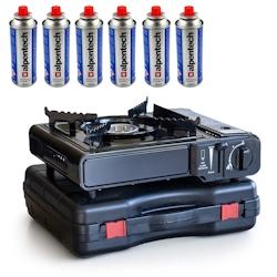 Réchaud à gaz 2200W + 6 cartouches de gaz 190g BRIXO - noir aluminium 3701599315670_0