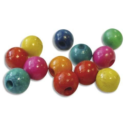 SACHET DE 100 PERLES EN BOIS COLORÉES ASSORTIES DIAMÈTRE 10 MM, TROU 2MM - LOT DE 8