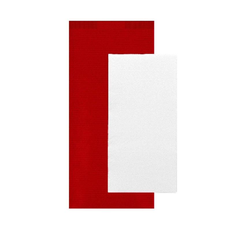 Serviette double point blanche 40x32cm emballé / sachet rouge 11x25cm par 300_0