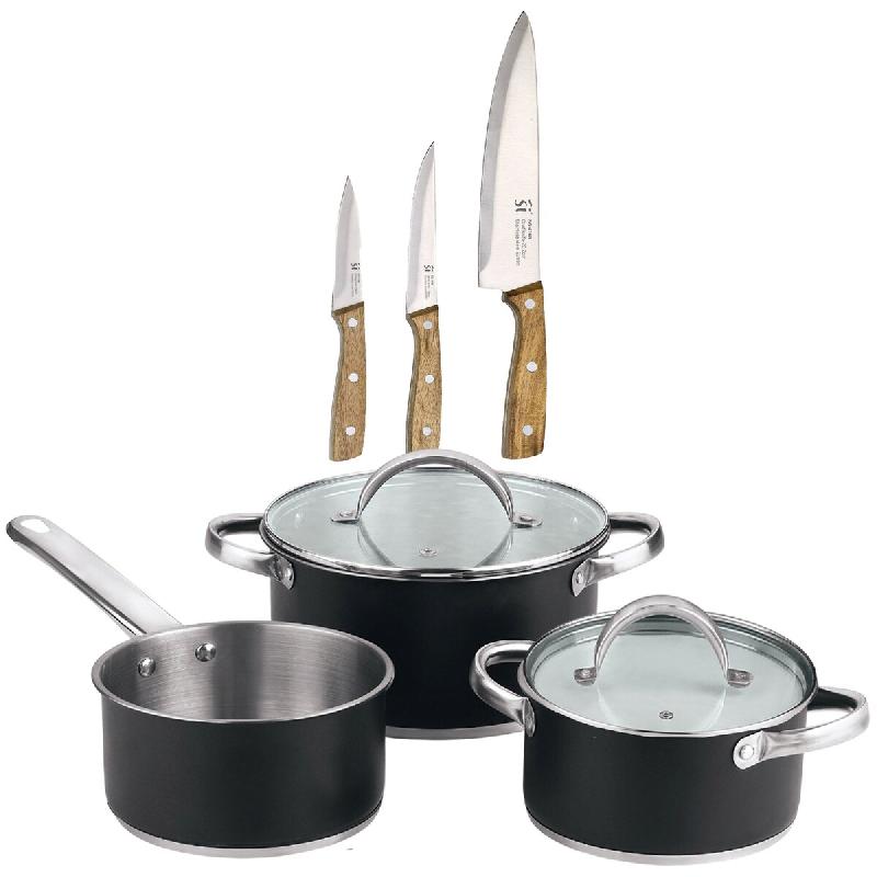 BERGNER - Batterie de Cuisine 5 pcs 16/18/20cm en Acier Inoxydable Compatible Induction avec Set de 3 Couteaux en Acier Inoxydable - multi-matériau P_0
