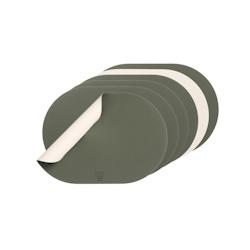 Bjorn Set de table ovale réversible - 6 pièces - Cuir recyclé blanc crème et vert de gris - multicolore 3701488308325_0