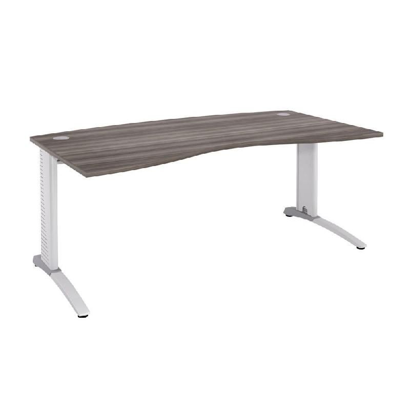 BUREAU  MANAGERCOURBE BIOSPACE 2 - L. 180 X P. 90 CM - PLATEAU 'CÈDRE' - PIEDS L'BLANC' - EMBASES 'ALUMINIUM'.
