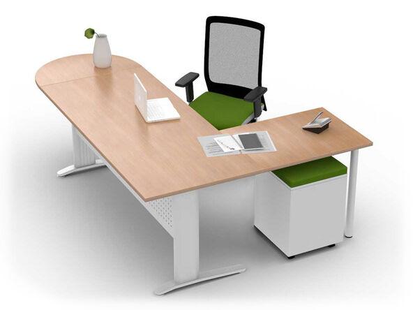 Bureau individuel avec retour et extension demi-ronde - 7 finitions de plateau - 3 coloris de pied - Garantie 8 ans_0