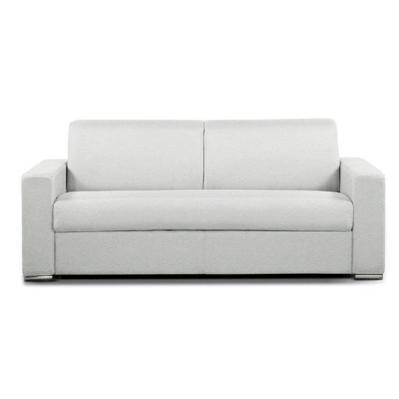 CANAPÉ CONVERTIBLE 2-3 PLACES SELECT MATELAS 16CM SOMMIER LATTES 120CM CUIR VACHETTE BLANC CASSÉ_0