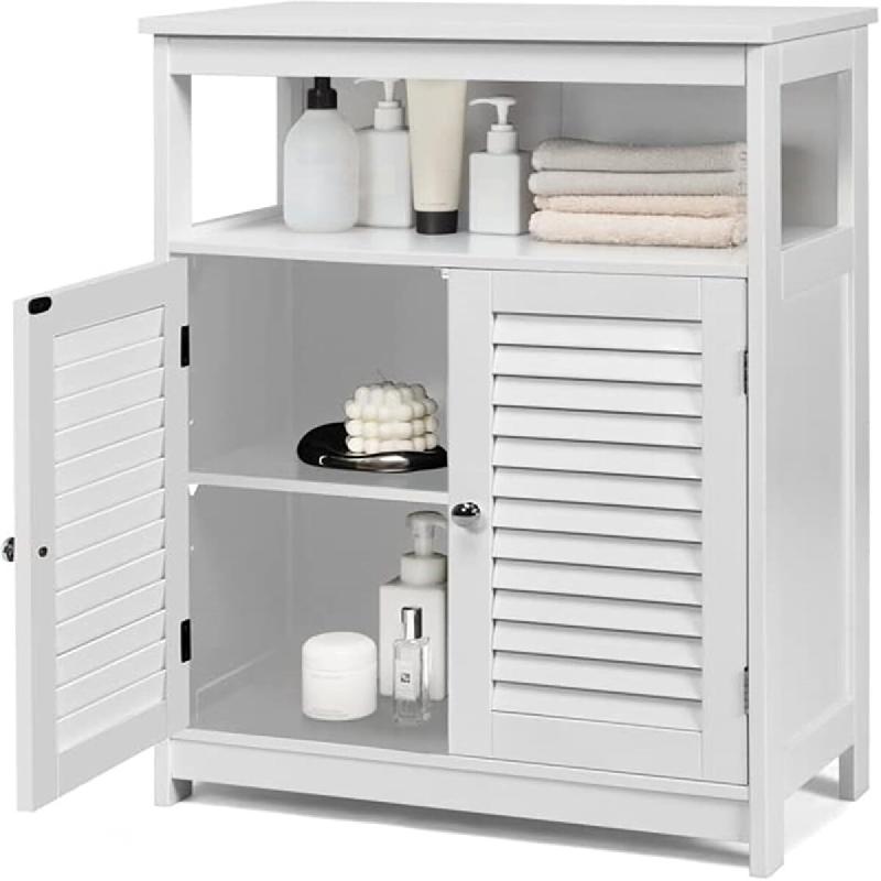COSTWAY Meuble de rangement pour salle de bain avec 2 portes à enroulement, blanc, pour salle de bain, cuisine, salon - blanc Bois manufacturé TI870_0