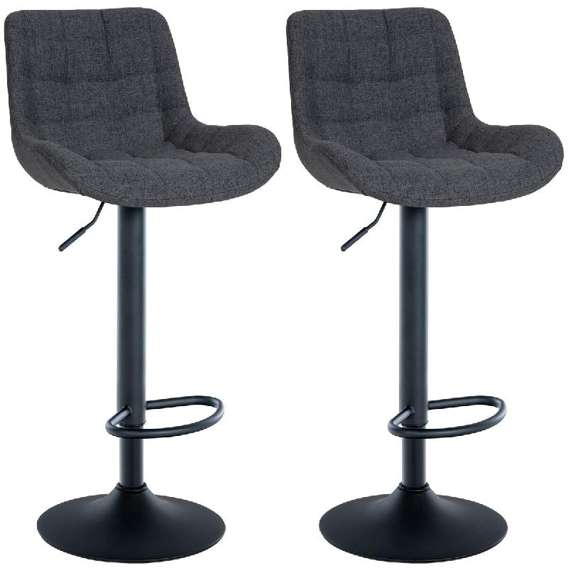 Décoshop26 - Lot de 2 tabourets de bar structure métallique noir assise en tissu noir avec surpiqûres 10_0004447 - noir métal 3000252106236_0