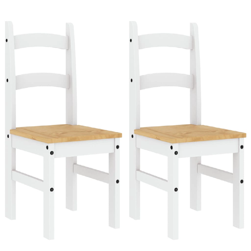 Décoshop26 - Set de 2 chaises de salle à manger design rustique 40 x 46 x 99 cm en bois de pin blanc DEC025474 - blanc 3000255268351_0