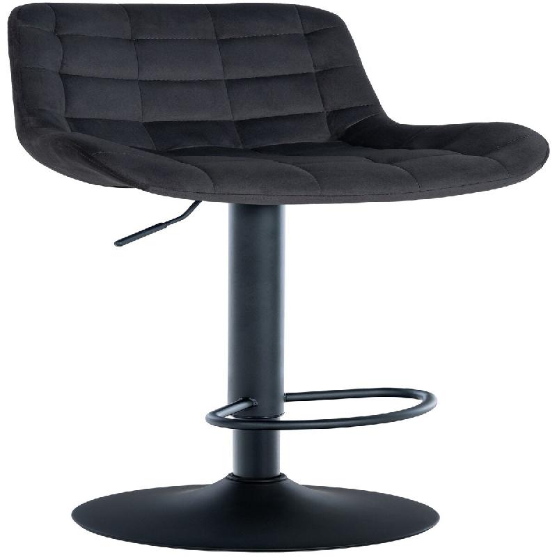 Décoshop26 - Tabouret de bar x1 en velours noir avec surpiqûres décoratives carrées cadre métal noir avec repose-pieds 10_0006205 - noir métal 3_0