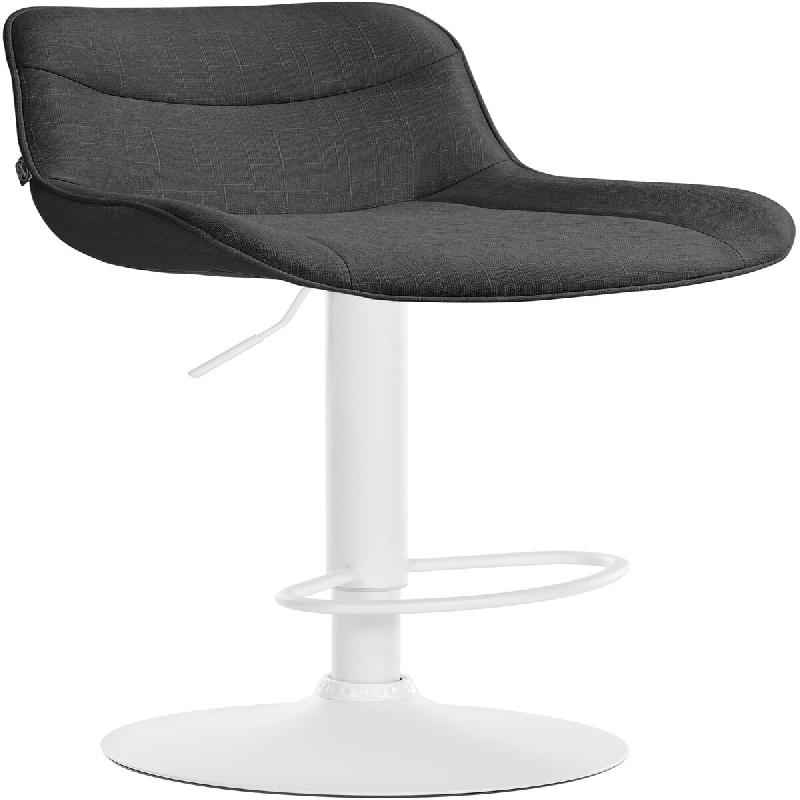 Décoshop26 - Tabouret de bar x1 pivotant forme ergonomique surpiqûres décoratives en tissu gris foncé cadre en métal blanc 10_0005764 - blanc mé_0