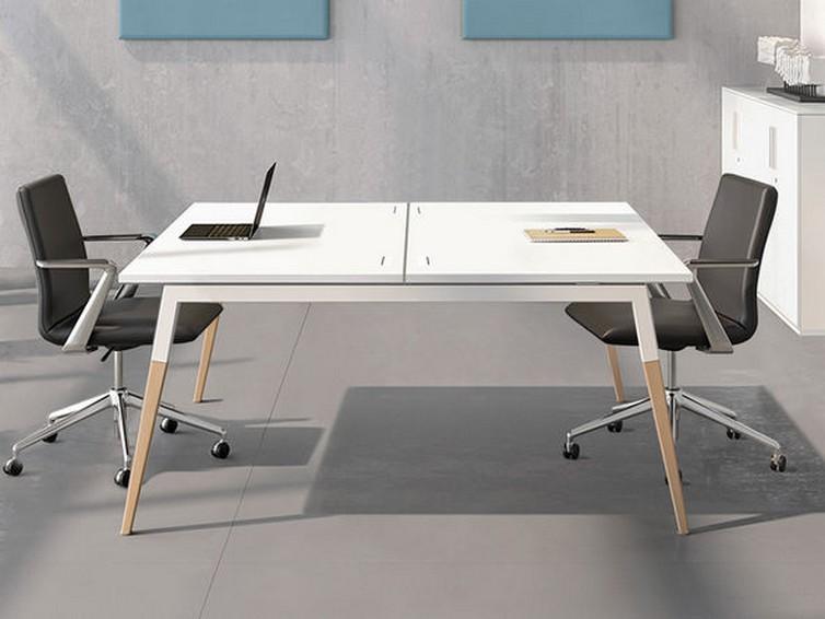 Edelweiss - Bureau partagé open space en stratifié avec piétement en bois ou métal, réglable en hauteur_0