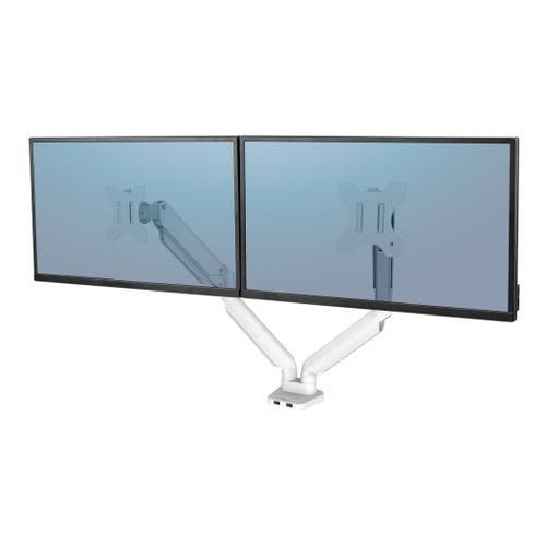 Fellowes - Bras porte-écran double Platinum Series blanc 8056301 avec passe-câble intégré et ports USB_0