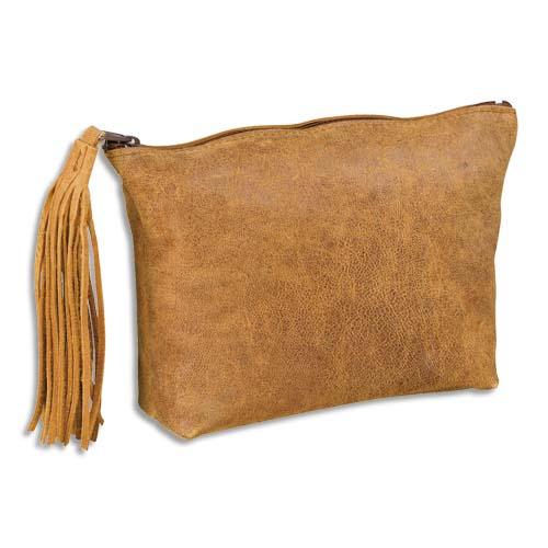 TROUSSE FOURRE-TOUT PLATE EN CUIR VINTAGE. COLORIS BEIGE VIEILLI. DIMENSIONS : 18 X 14 X 1 CM - LOT DE 2