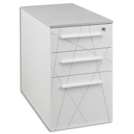 GAUTIER CAISSON HAUTEUR DE BUREAU BLANC GRAPHIQUE 3 TIROIRS, SERRURE, SUNDAY 45X71X80CM