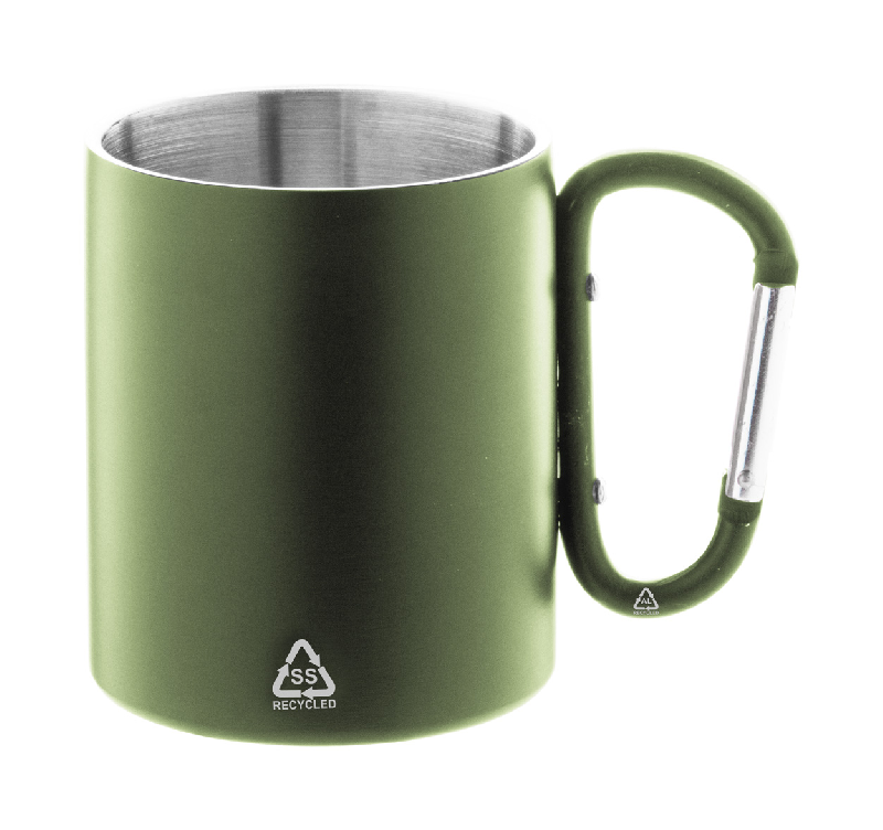 Mug thermos - double paroi en acier inoxydable recyclé avec poignée mousqueton - 300 ml - couleur verte_0