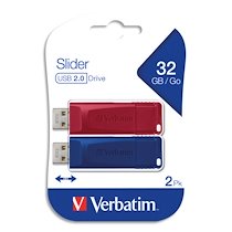 PACK DE 2 CLÉS USB 2.0 32GO ROUGE/BLEUE RÉTRACTABLE 49327 - LOT DE 2