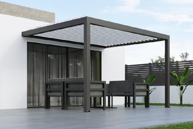 Pergola Bioclimatique Aluminium S3 Adossée A 3.08 m x L 4 m 12.35 m² Lames Parallèles Électrique Moteur Vérin Référence: Bioclimatique S3 STD Parallèle_0
