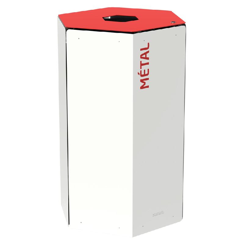ROSSIGNOL Corbeille de tri selectif 50 L - avec serrure - hexatri - tri metal - blanc / rouge signalisation_0