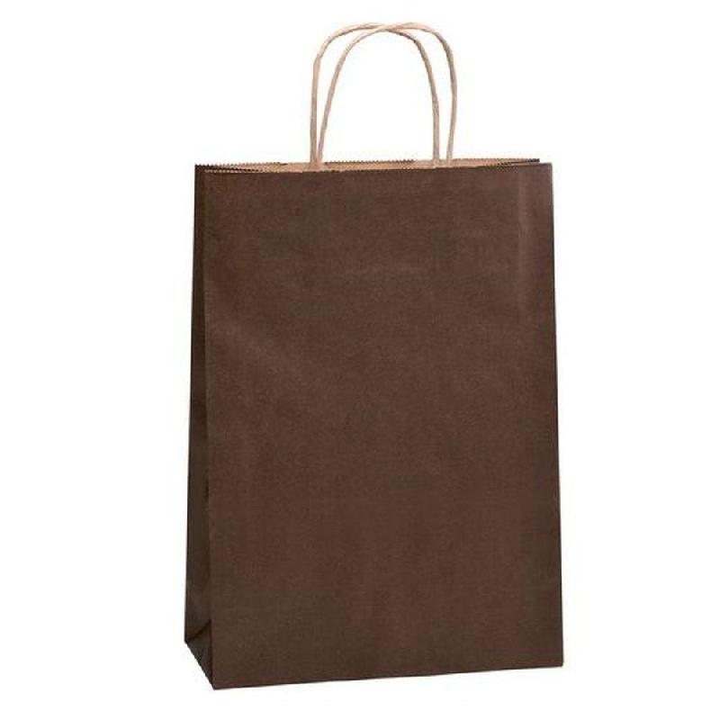 Sac kraft lisse poignées torsadées chocolat 27x37+12cm - par 50 - couleur principale : chocolat - matière principale : papier kraft_0