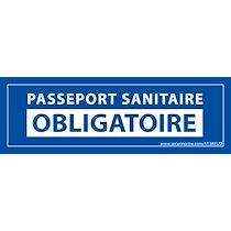 SIGNALÉTIQUE STICKER SANITAIRE PASSEPORT SANITAIRE OBLIGATOIRE VINYLE - 150 X 50 MM -  FOND BLEU - LOT DE 4