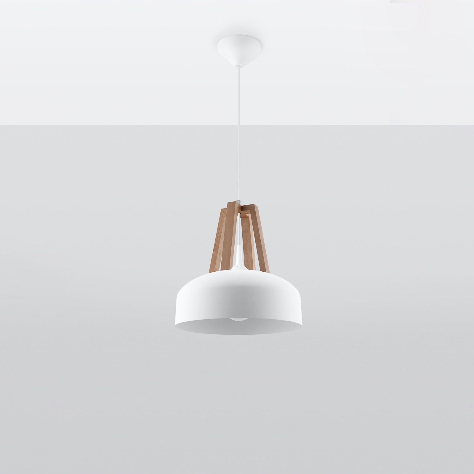 SOLLUX LIGHTING SUSPENSION NORTH AVEC BOIS NATUREL, ABAT-JOUR BLANC