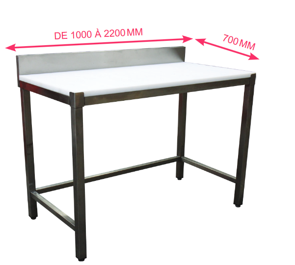 Table de découpe profondeur 700 mm - dessus polyéthylène blanc HD500 - inox ferritique_0