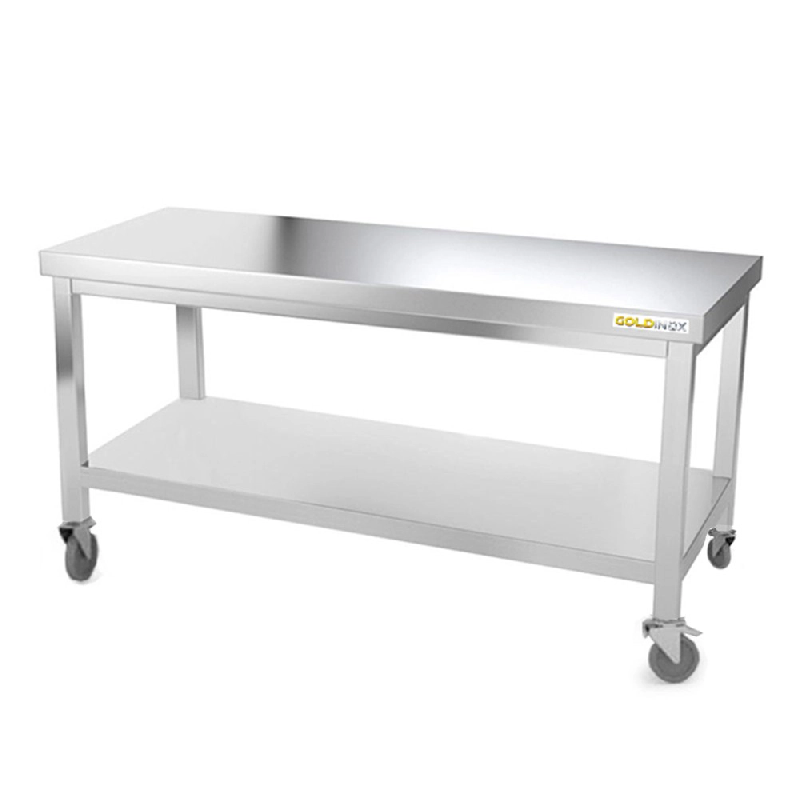 Table de travail en inox soubassement 1600 x 600 mm sur roulettes PREMIUM / GOLDINOX - inox 3701770807086_0
