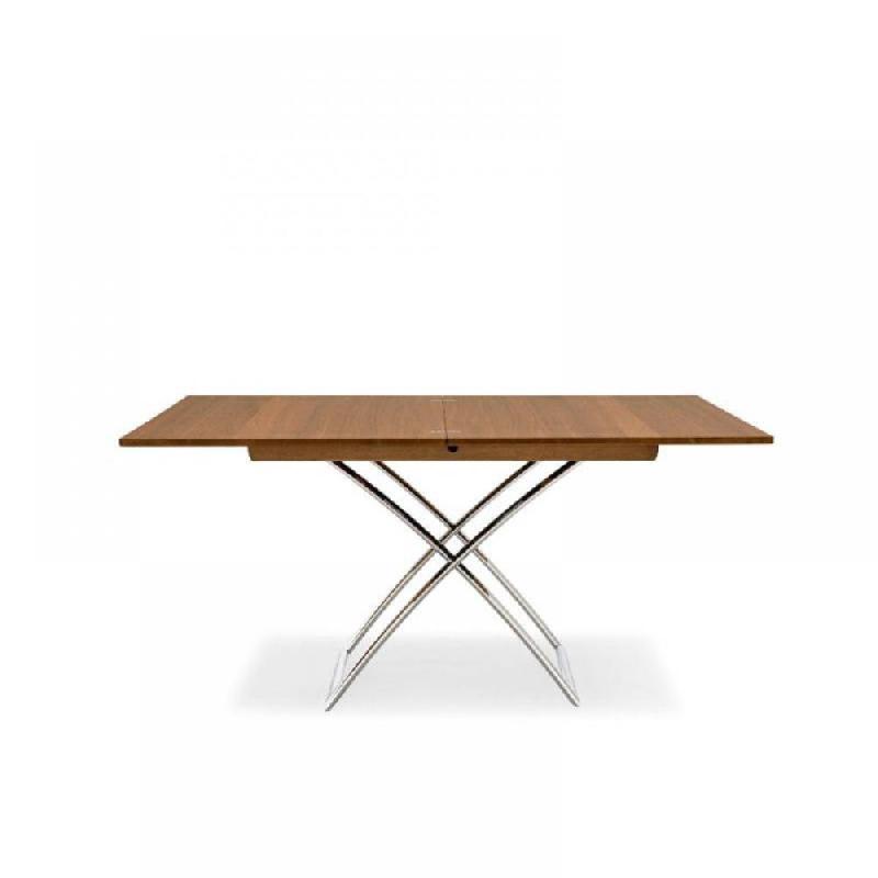 Table basse relevable et extensible MAGIC-J - Bois noyer - Piétement chromé - Hauteur réglable 33 à 74 cm_0