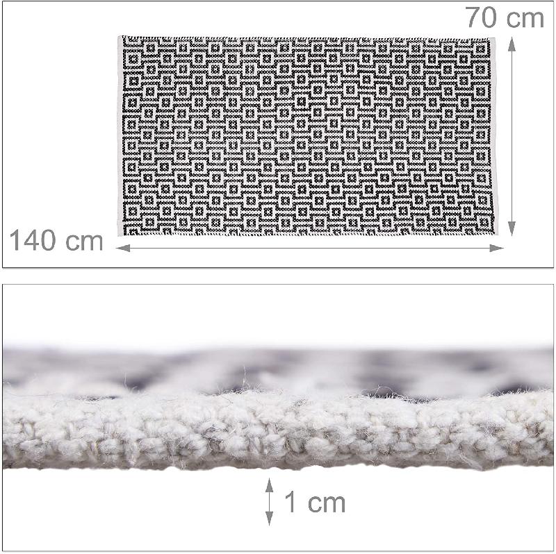 Tapis de sol de passage couloir fait main en coton - Noir et blanc - 70 x 140 cm - Réf : 13_0002841_0