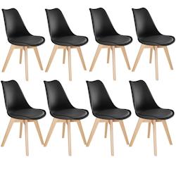 Tectake 8 Chaises de Salle à Manger FRÉDÉRIQUE Style Scandinave Pieds en Bois Massif Design Moderne - noir -403986 - noir plastique 403986_0