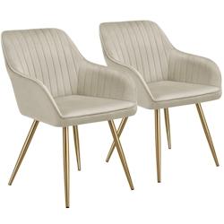 Tectake Chaise MARILYN en velours matelassé - crème/or, Lot de 2 -405748 - beige 405748_0