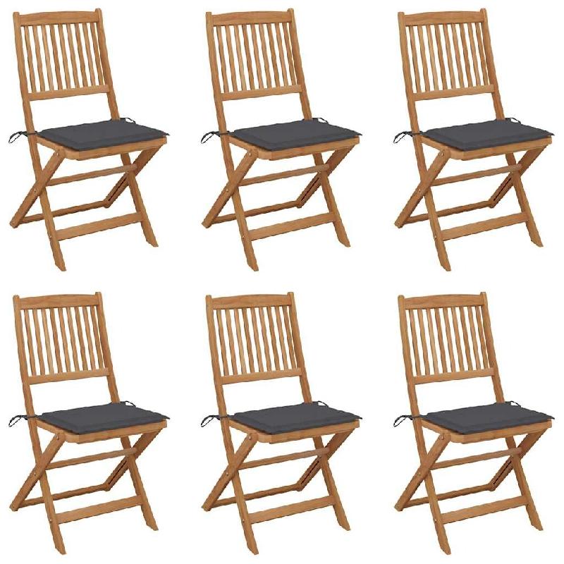 VidaXL Chaises Pliables De Jardin Lot De 6 Avec Coussins Bois D Acacia - gris 3074994_0