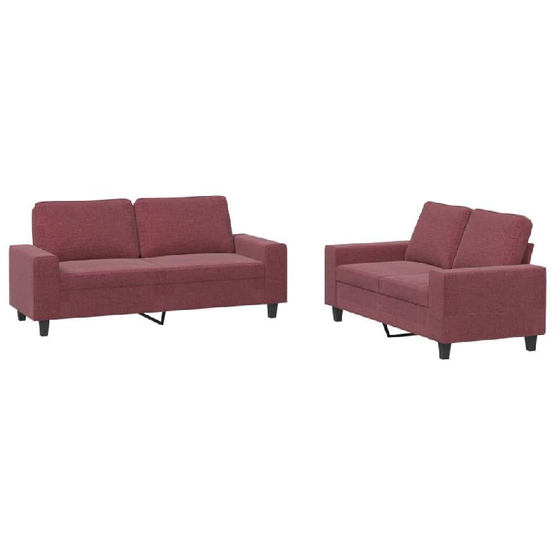 VidaXL Ensemble de canapés 2 pcs rouge bordeaux tissu Modèle Zenith Carrée - 3201888_0