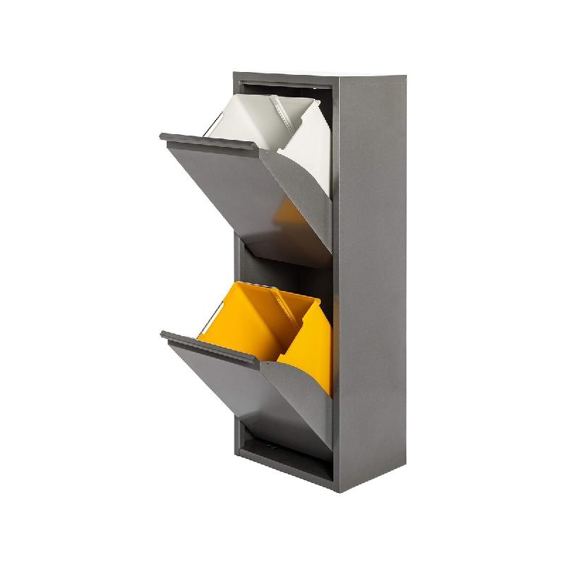 WellHome - Poubelle et recyclage Métallique à 2 compartiments de 34L (2x17L) de couleur Gris brillant - 33,5x25x92cm - gris WH13702_0
