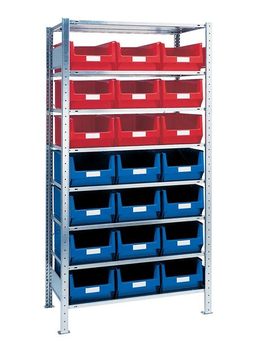 Étagère à  emboîter H2000xl1000xP500 mm étagère extension 8 supports en acier 12 x MK2 bleu, 9 x MK2 rouge_0