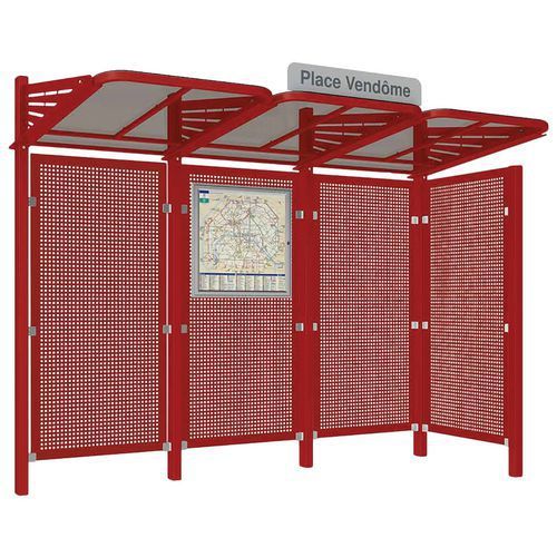 ABRI BUS CONVIVIALE 3 M ACIER - BARDAGE DROIT - ROUGE 3004 - PROCITY